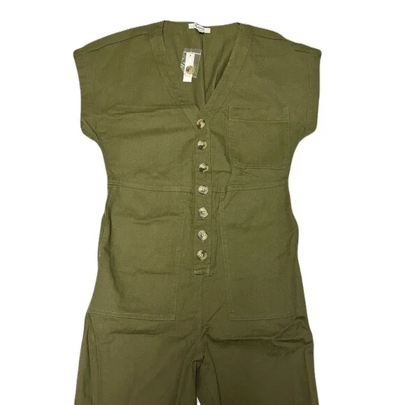 NEW Madewell Womens Size XS Kale Green Cap Sleeve Cotton Utility Jumpsuit $138 - Picture 5 of 10